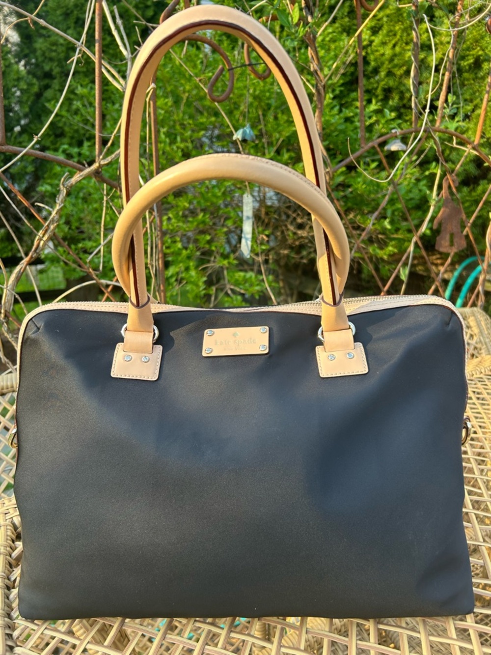 kate spade Black and Tan Leather-Trim Nylon Satchel